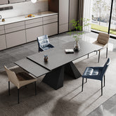 Rectangular Metal Dining Table Extendable with Marble Top & 2 Pedestals fxj-681